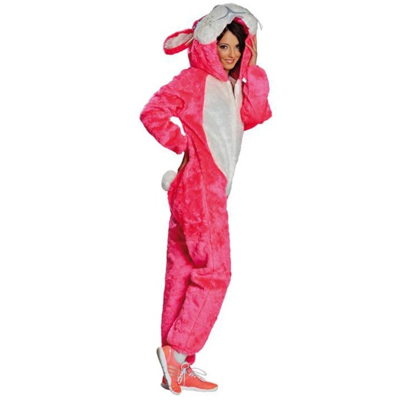 Fluffy pink bunny overall S