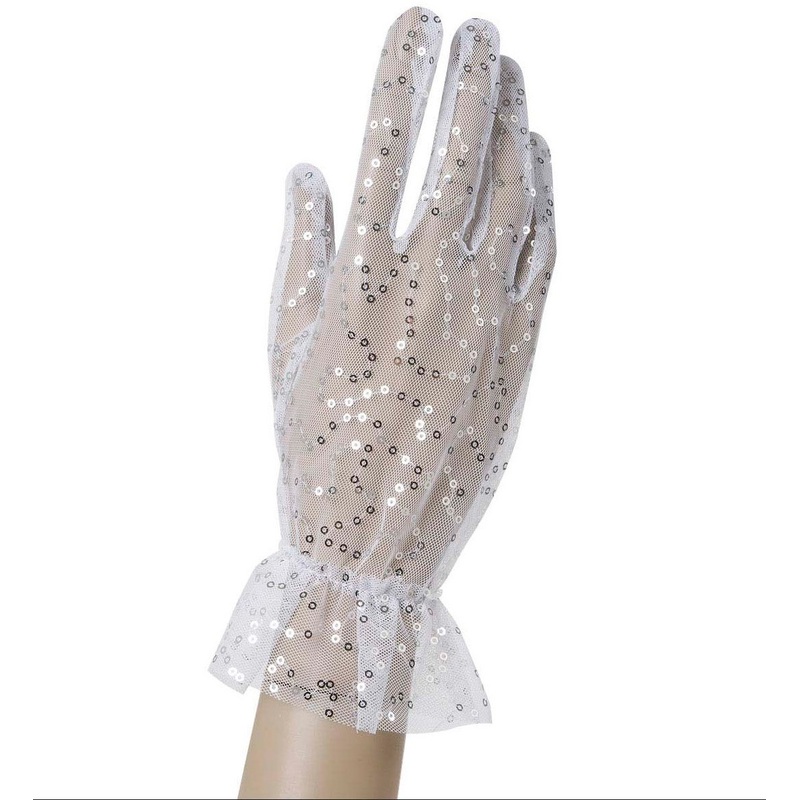 Glamorous Sequin Fishnet Gloves In White