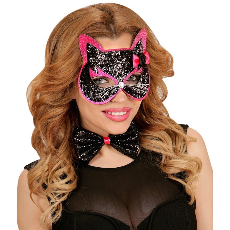 Sparkling cat mask with bow tie