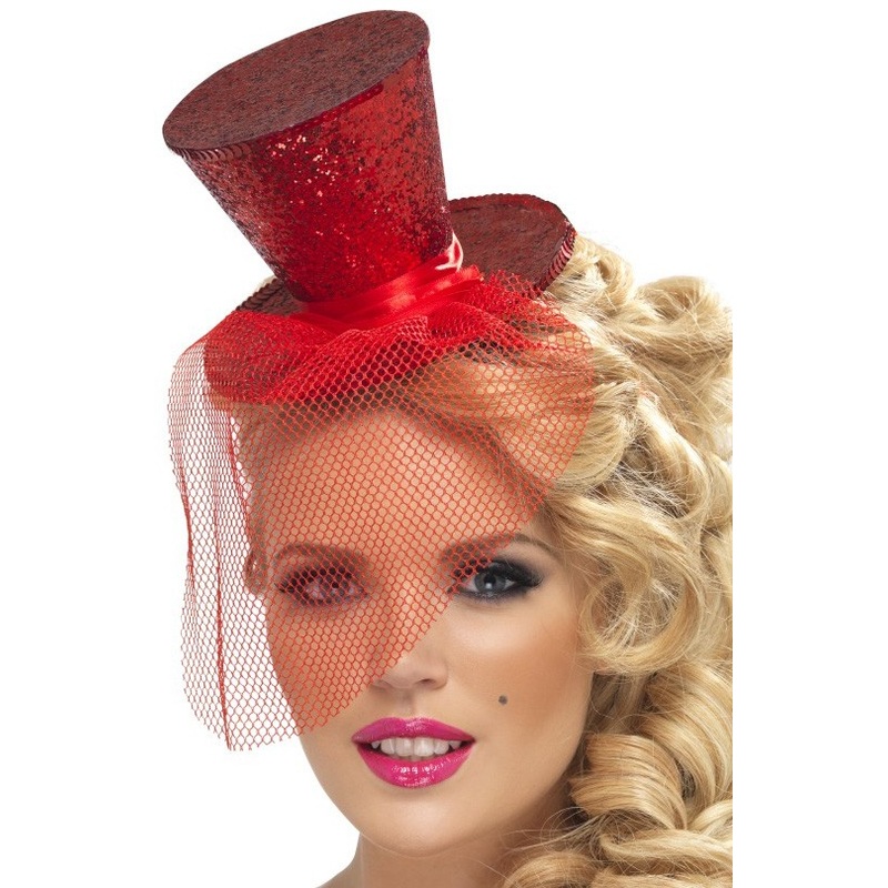 Top Hat Harreif Veil Red