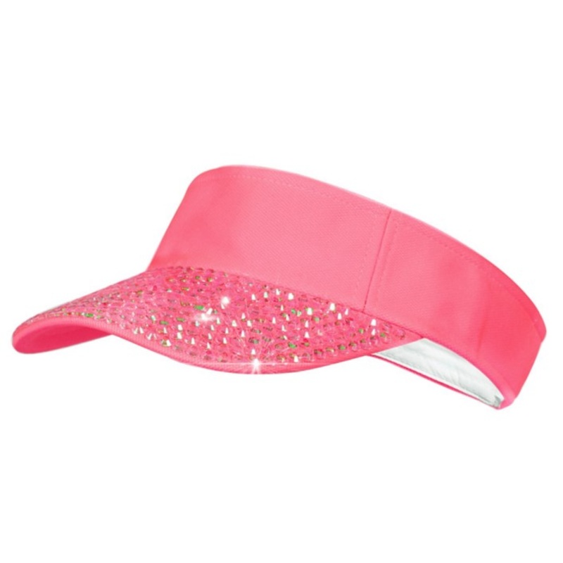 Pink Sun Visor Cap with Rhinestones