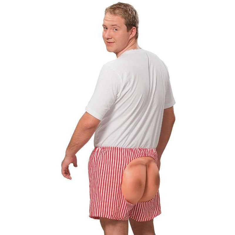 Bare buttocks shorts red and white