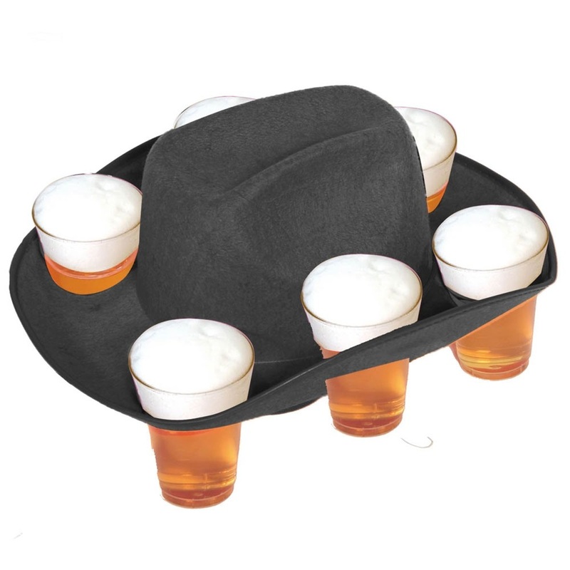 Beer hat with 6 holders black