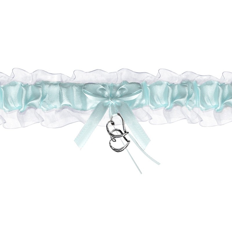 Garter with 2 hearts light blue-white