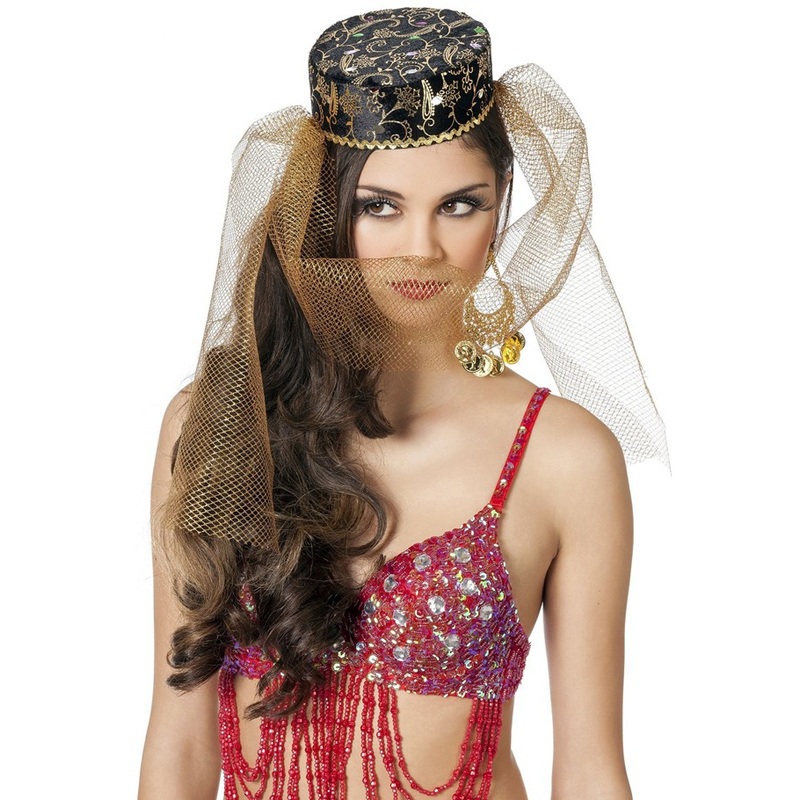 Golden belly dance harem hat