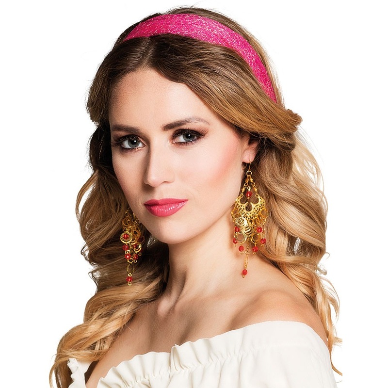 Golden Orient Earrings With Red Pearls