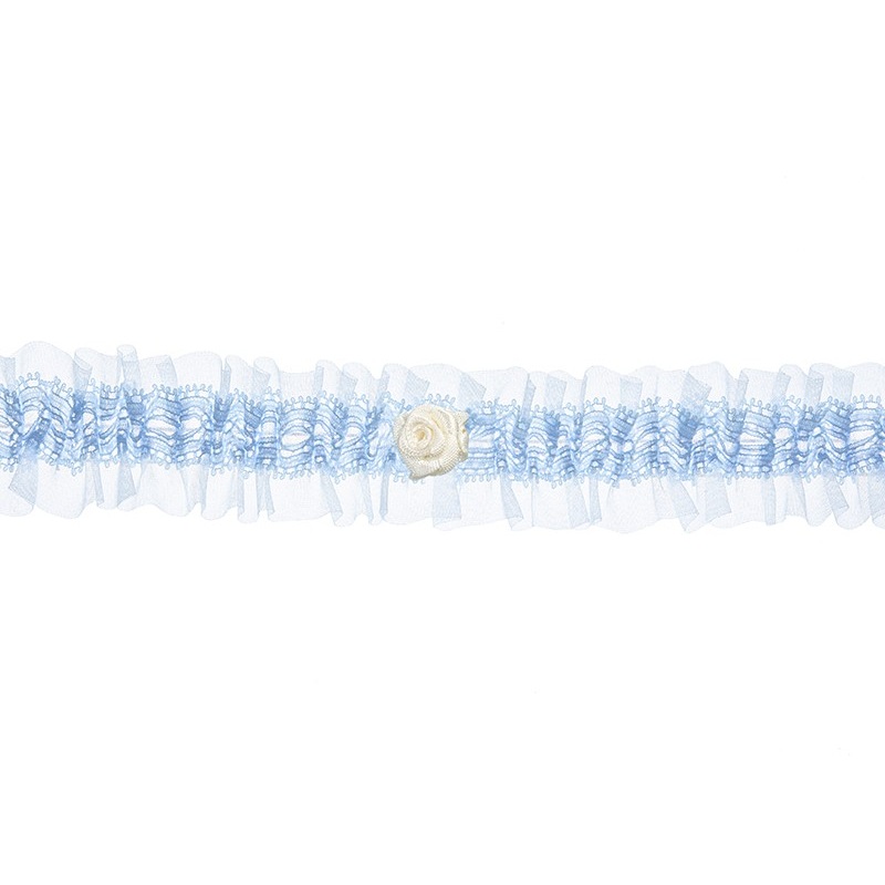 Romantic satin garter belt light blue with rose
