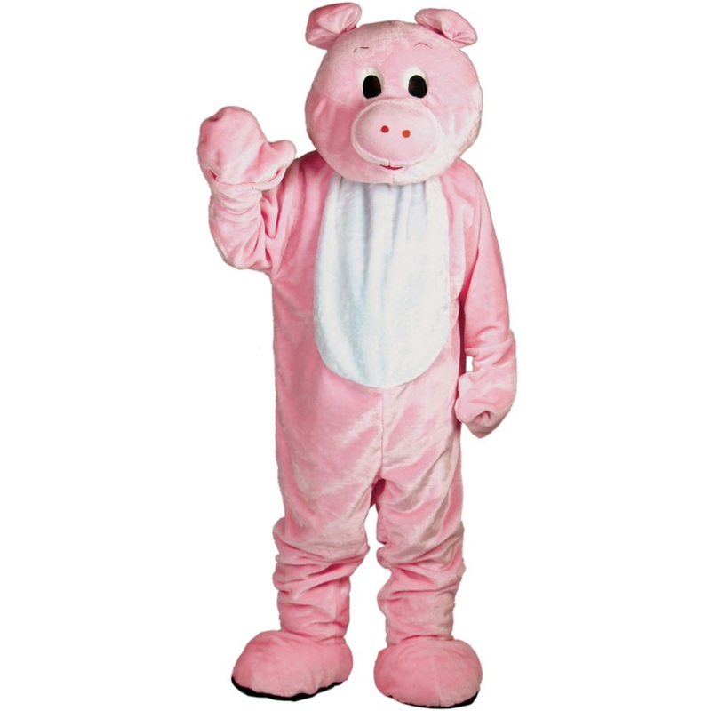 Plush pink pig costume with head and paws
