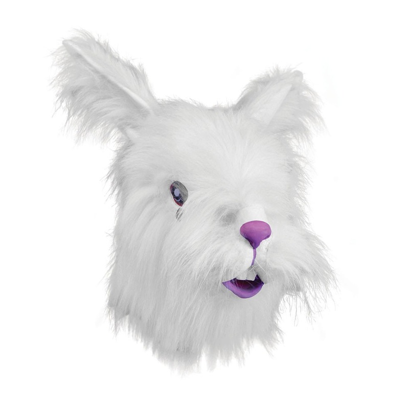White plush fur bunny full head mask