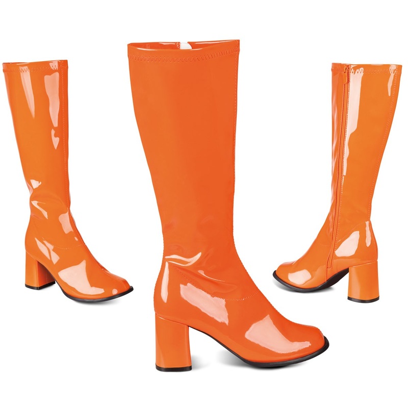 70s patent leather boots in orange
