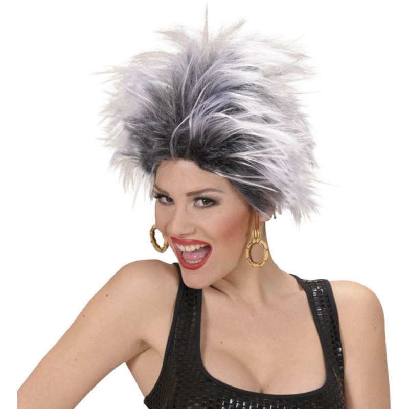 Black and white punk rock star wig for women