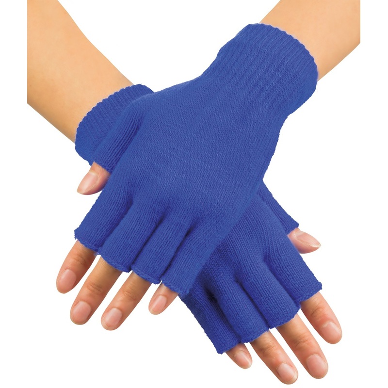 Blue fingerless gloves