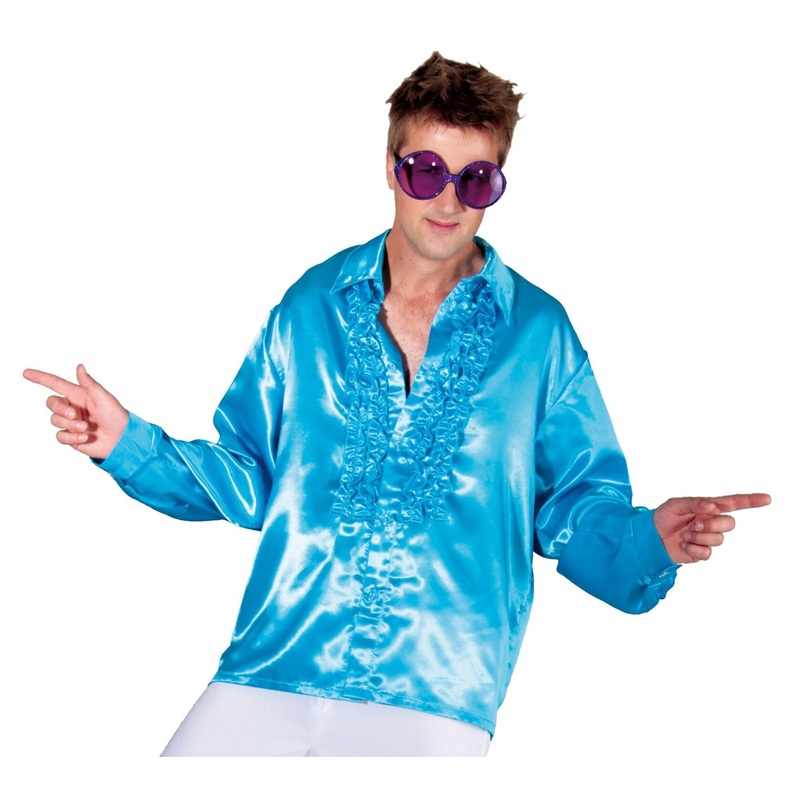 Blue ruffled disco shirt for men M