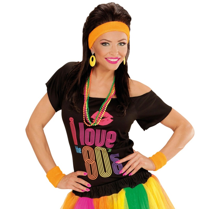 Neon orange set of sweatbands and headband