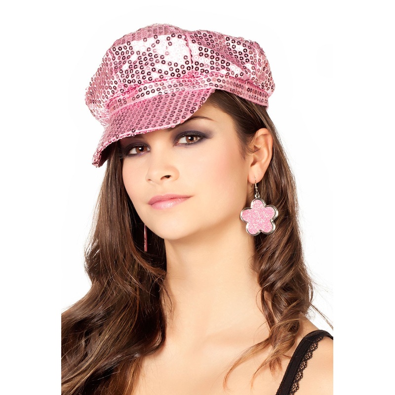 Pink sequin hat with peak