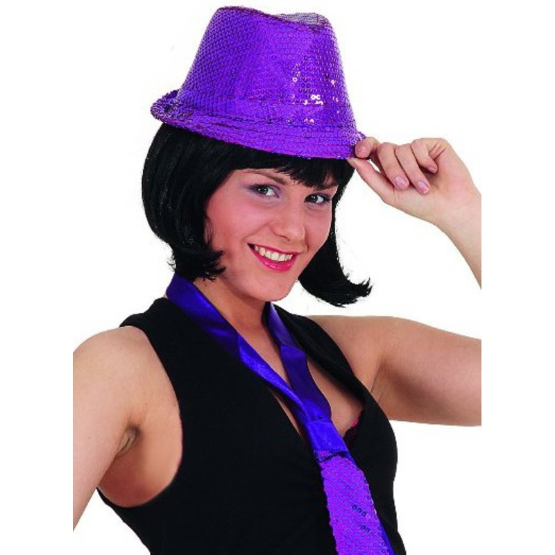 Purple Fedora Hat With Sequins