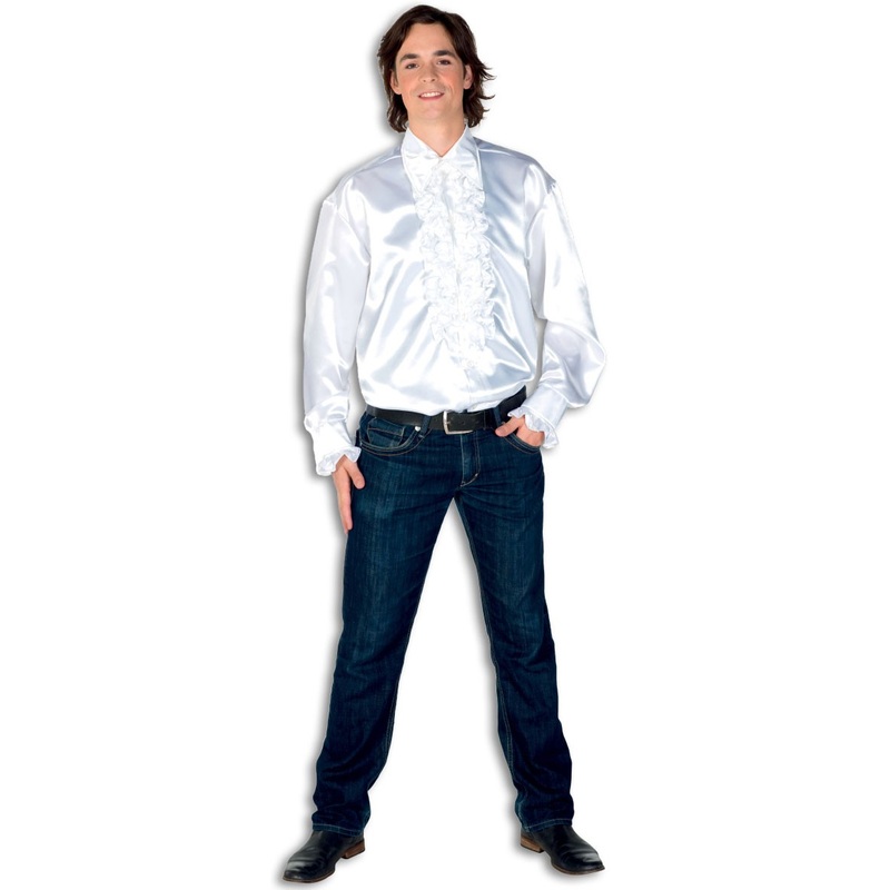 Shimmering white ruffled shirt XS