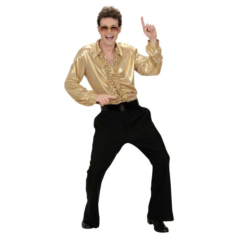 Shiny ruffled shirt for men gold M-L