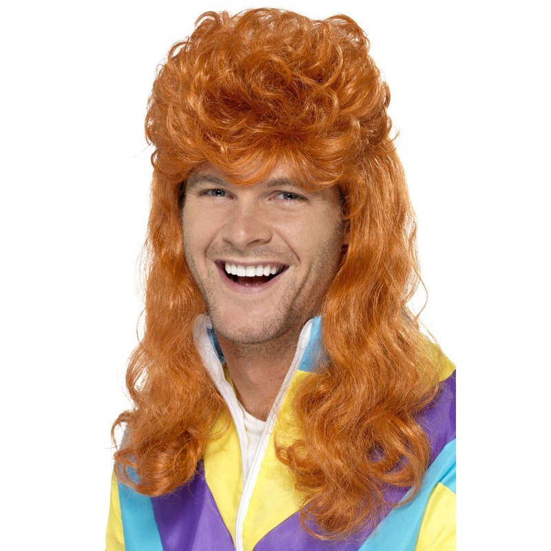 Voluminous mullet wig orange-brown for men