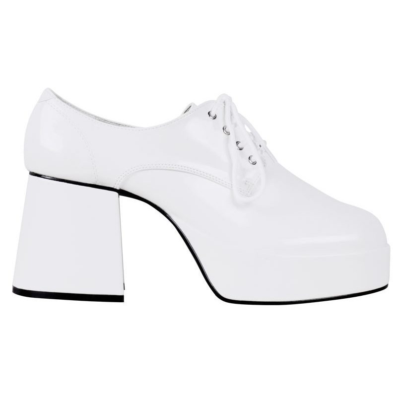 White disco patent leather platform shoes