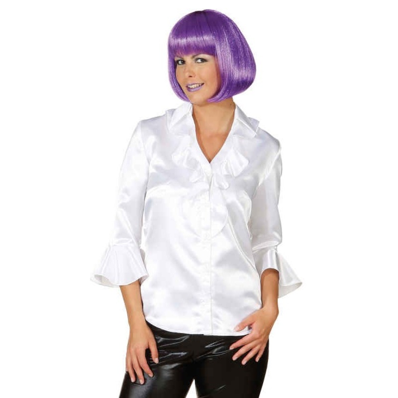 White ladies' satin blouse with ruffles 36