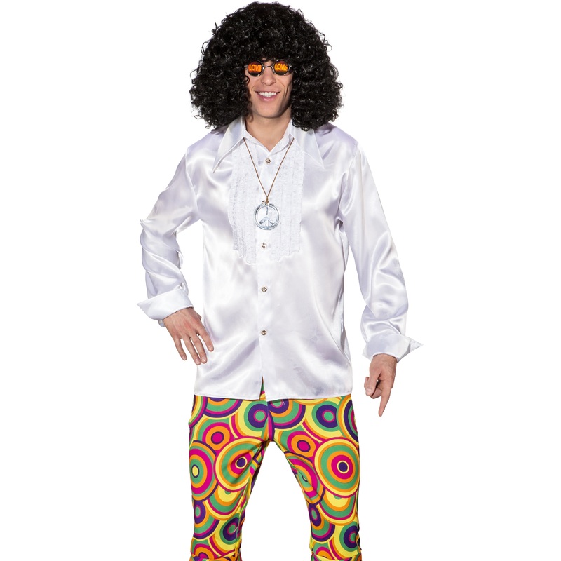 White men's ruffled shirt satin 48