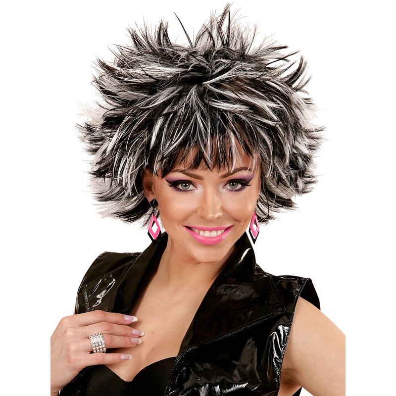 80s wig Stacy black and white