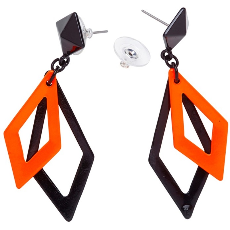 Diamond Neon Earrings Black Orange