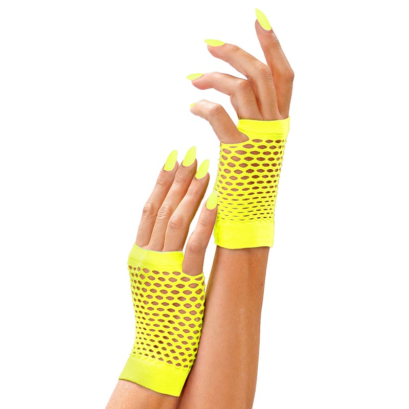 Fishnet gloves fingerless neon yellow