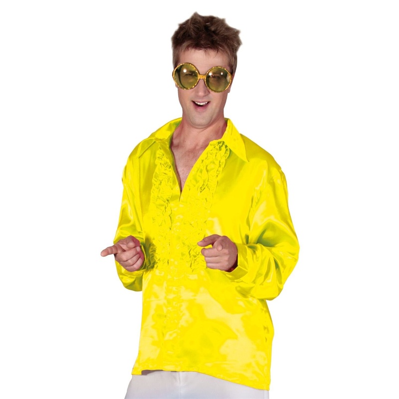 Lemon yellow ruffled shirt for men disco S