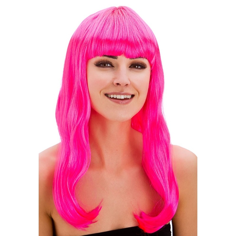 Neon pink party wig Violana