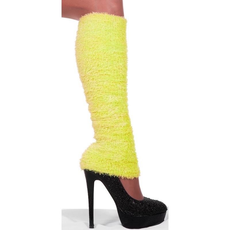 Neon-yellow plush gauntlets for women