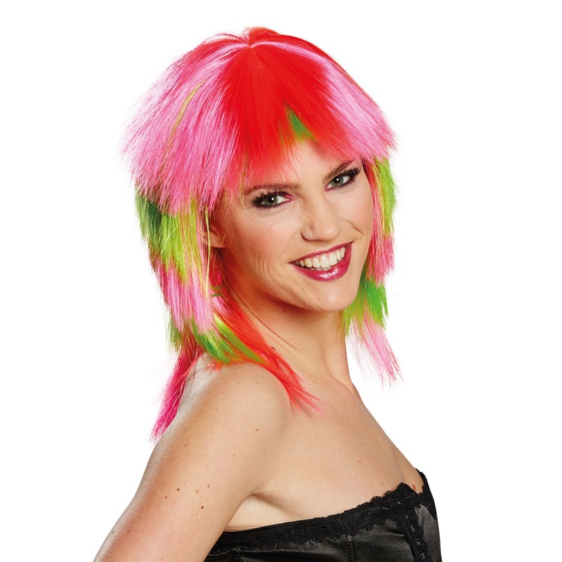 Pink-green tiered punk wig for women