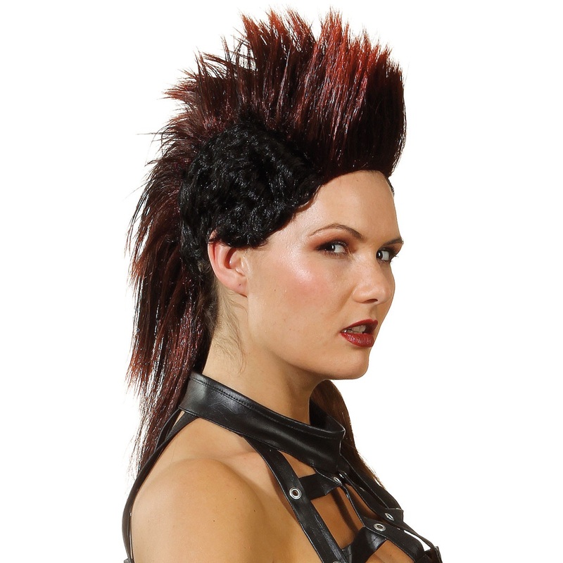 Punk Iroquois wig black-red