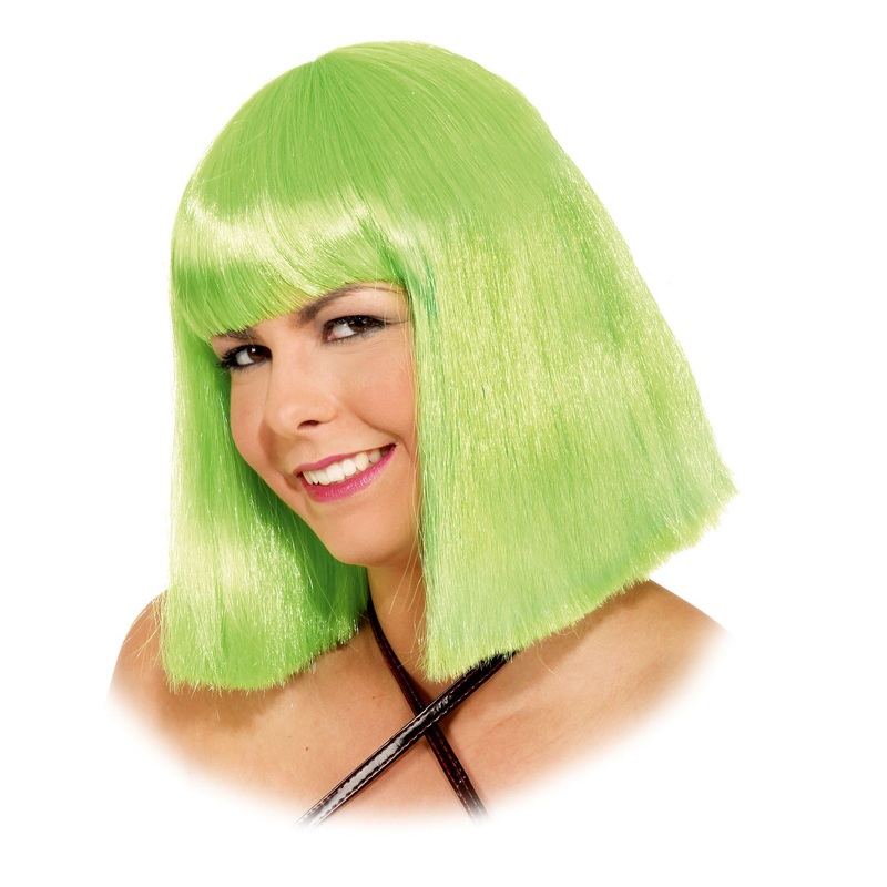 Shoulder-length wig neon green