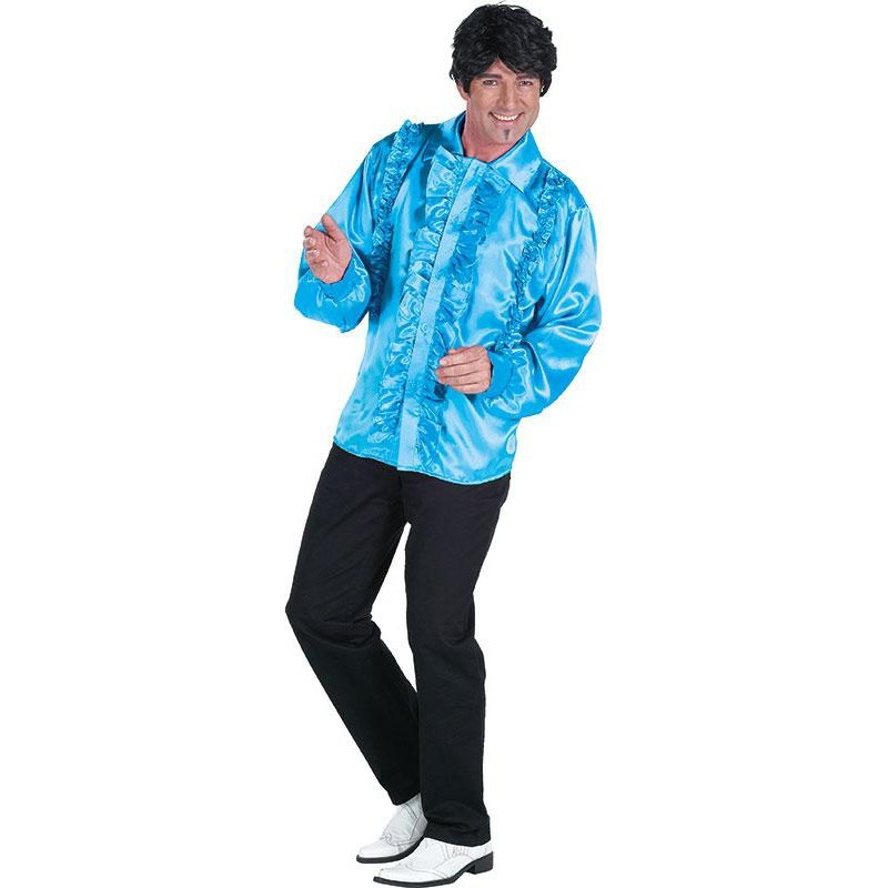 70s ruffled shirt men blue 50