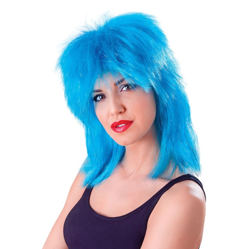 Blue 80s wig