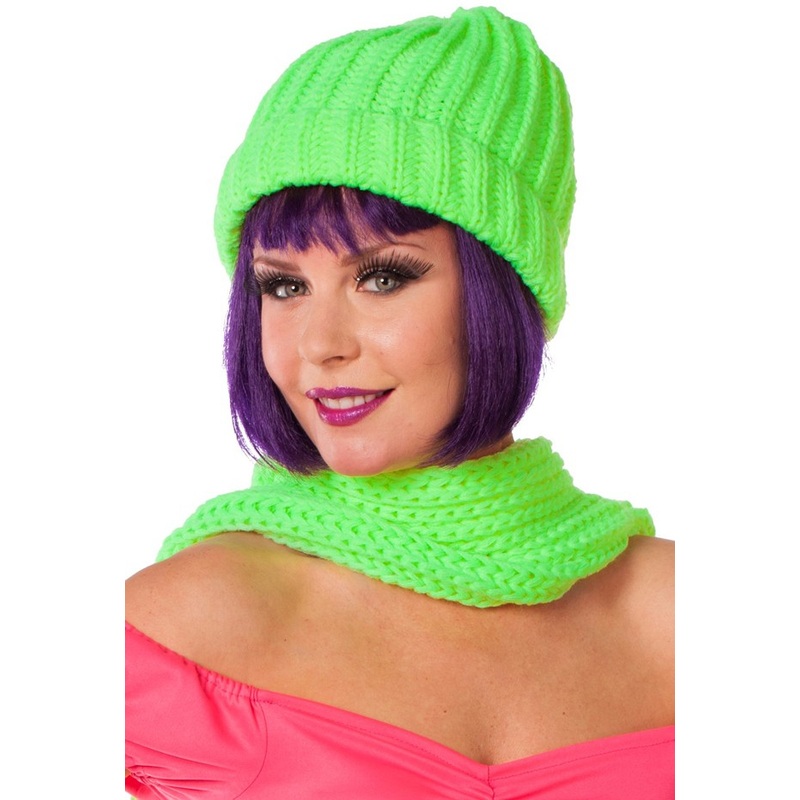 Crazy knitted hat neon green