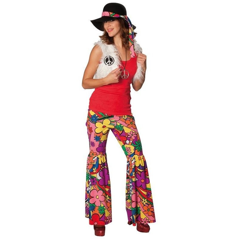 Flowery hippie ladies costume with vest 34