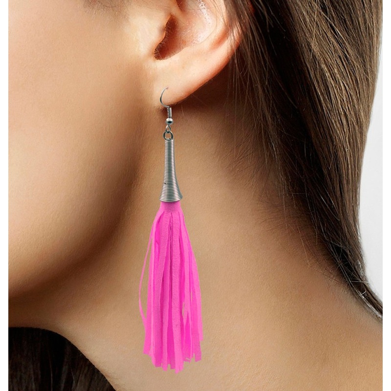 Fringed earring neon pink