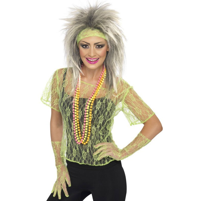 Lace mesh shirt neon green