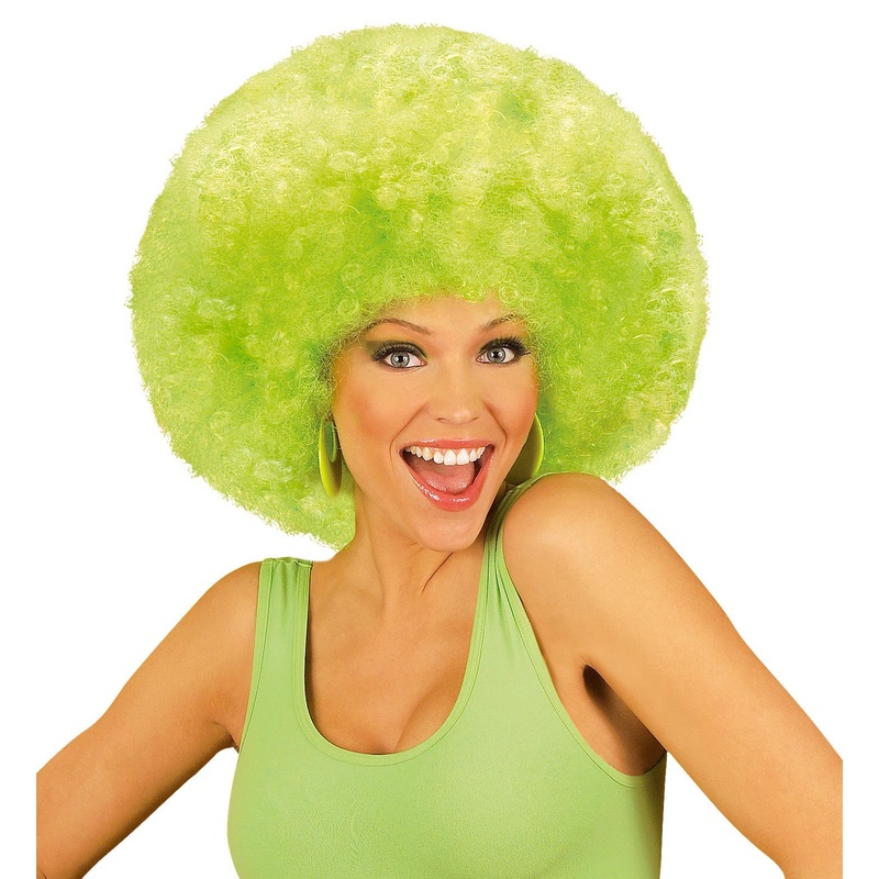 Neon-green Afro party wig