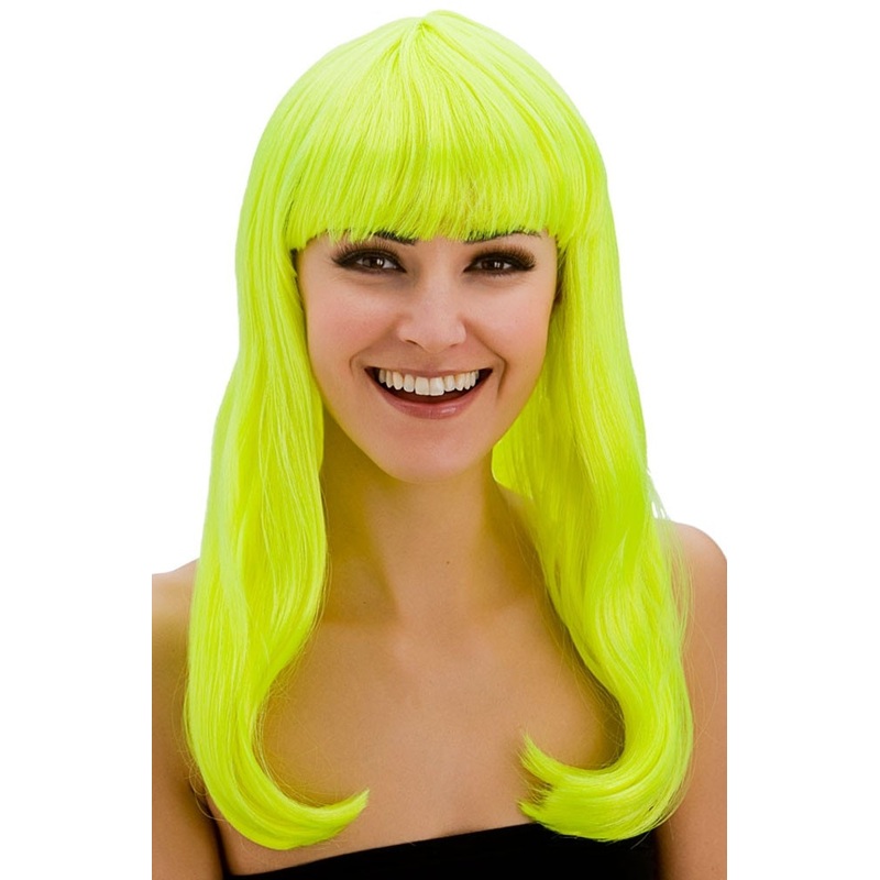 Neon green beauty long hair wig