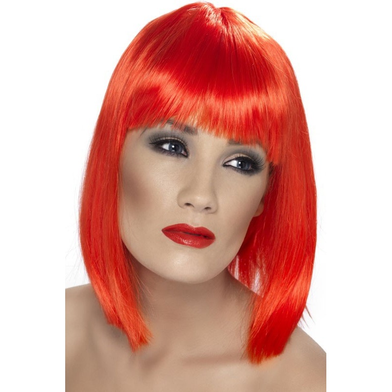 Neon red glamor party wig