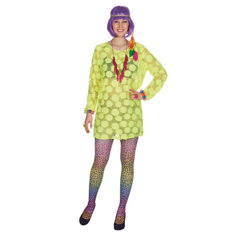 Neon yellow fishnet dress for women