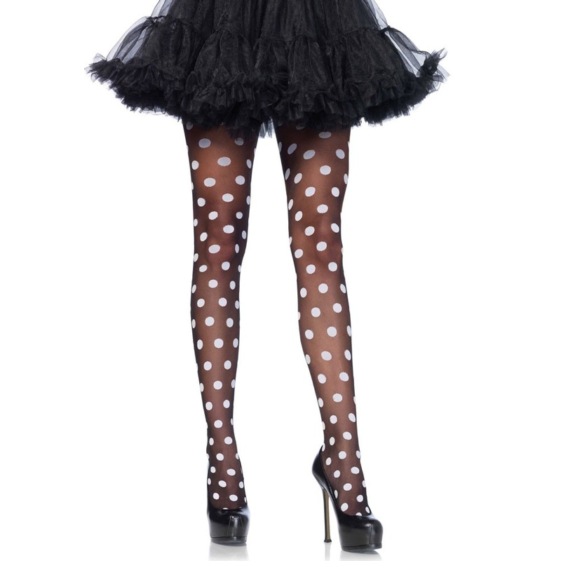 Polka Dot Tights Black White Premium
