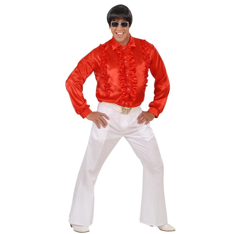 Red disco mens ruffled shirt M-L
