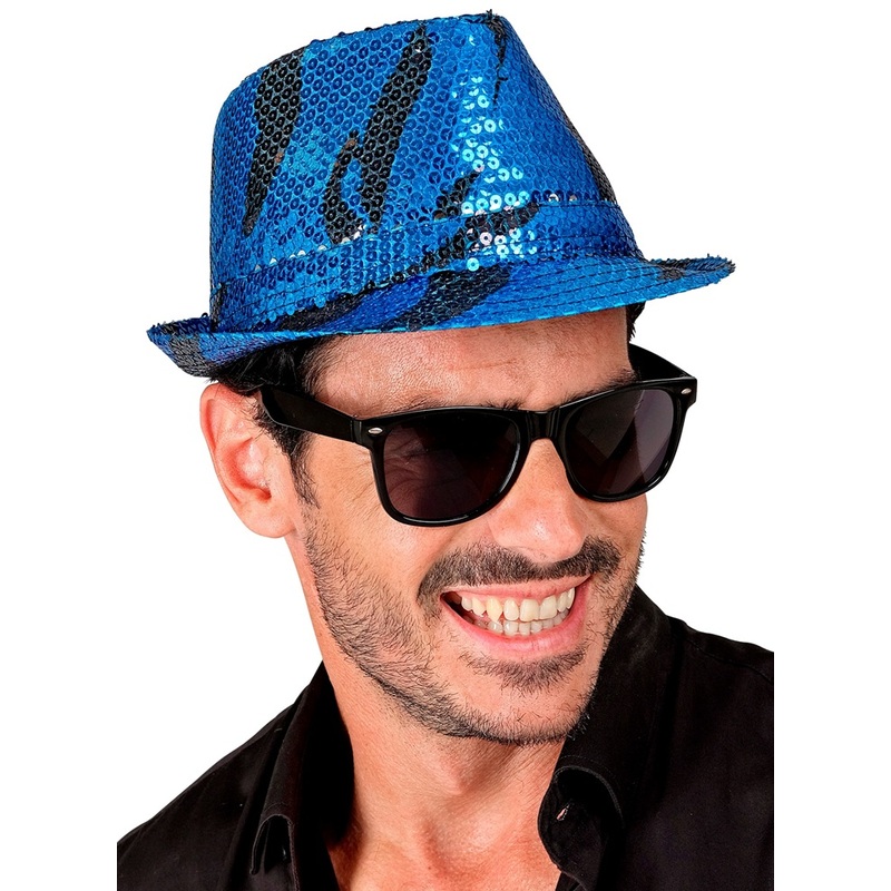 Sequin Fedora Wave Pattern Blue