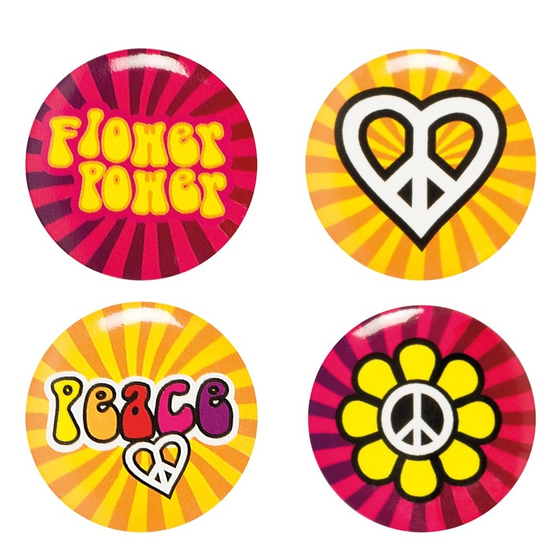 4 hippie peace buttons