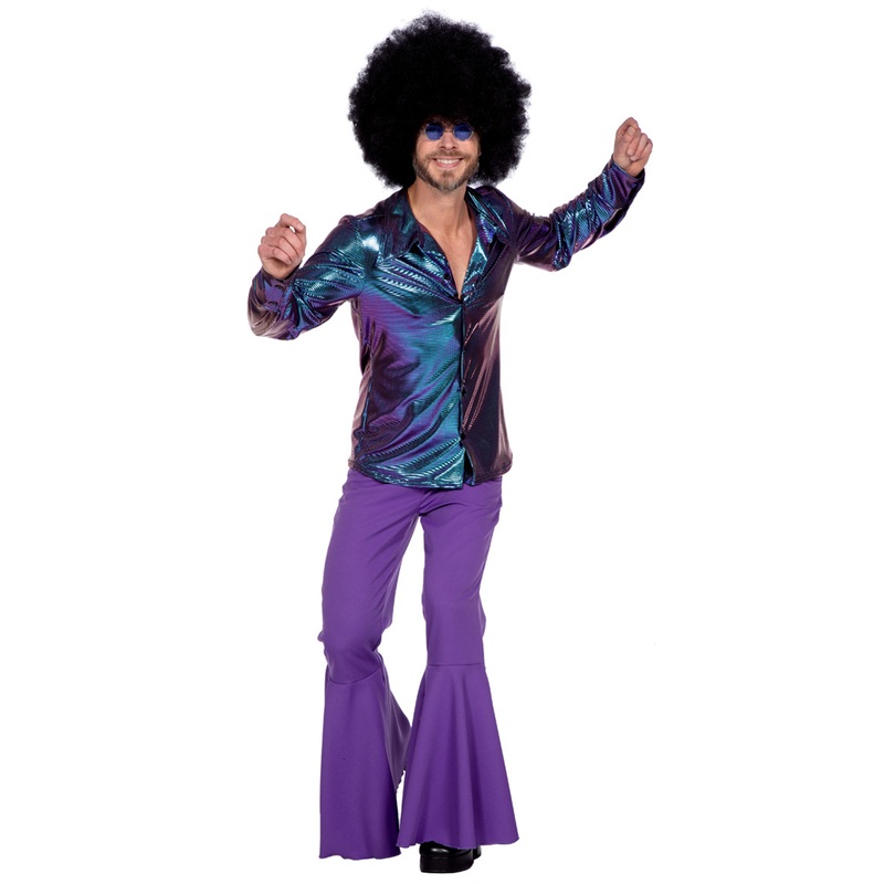 70s disco shirt for men blue-violet S